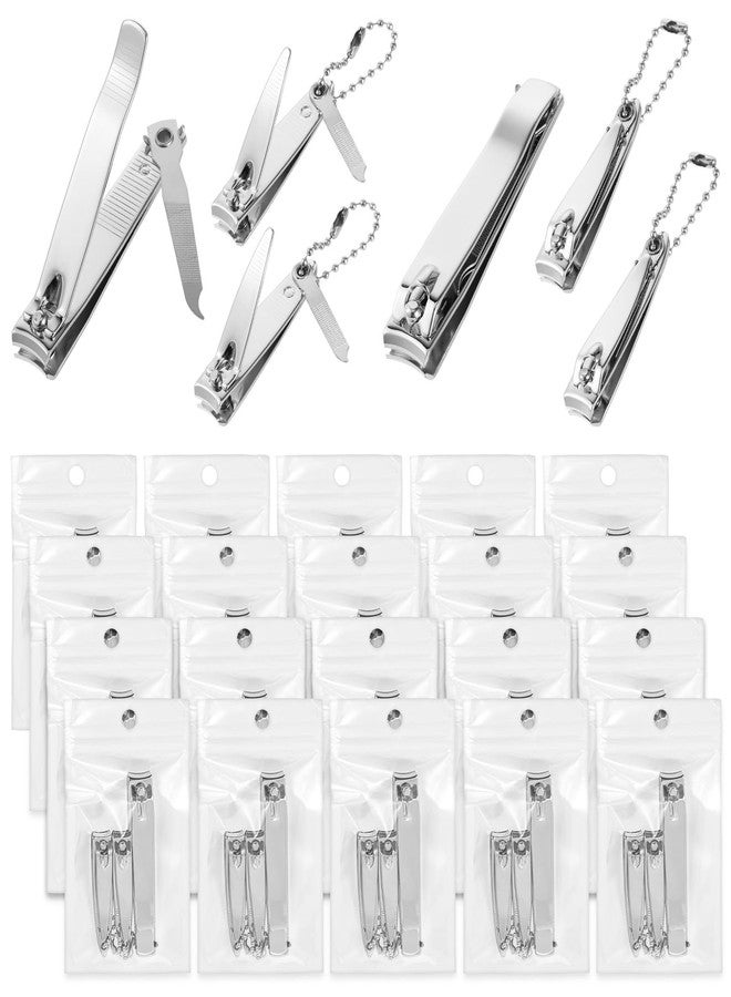 Telooco 60 Pcs Nail Clipper Set, Stainless Steel Fingernail and Toenail Clippers Large and Small, Individually Wrapped Nail Cutters Bulk with File for Homeless Travel Hotel Home - Image 1